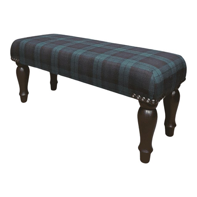 Scottish Tartan Wool Narrow Stool - Blue For Sale
