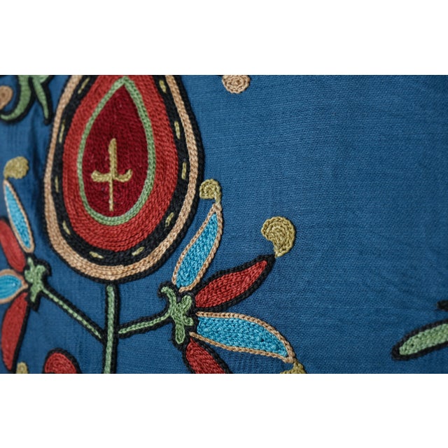 Uzbek Blue Suzani Cushion Cover 20'' X 20'' For Sale - Image 4 of 5