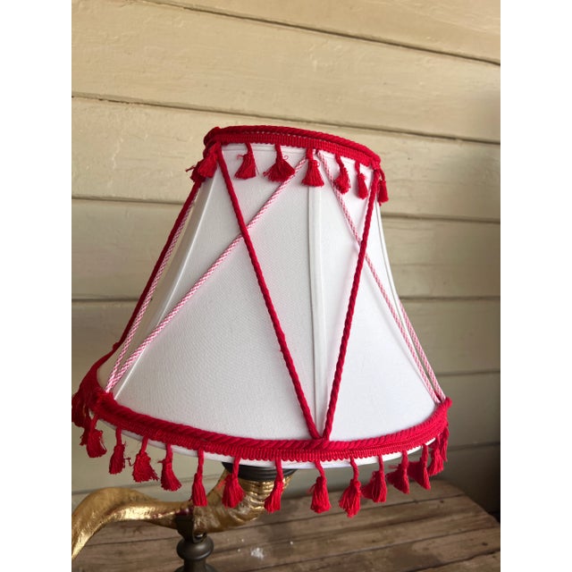 Mid 20th Century Safari Bohemian Safari Table Lamp With Custom Shade & Faux Gilded Buffalo Horn For Sale - Image 4 of 12