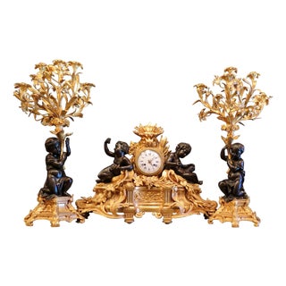 Vintage Mid-19th Century Palace Size Garniture Clock Set of 3 For Sale