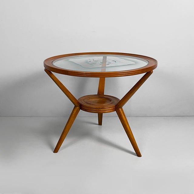 Mid-Century Modern Italian Coffee Table in Wood and Decorated Glass, 1950s For Sale - Image 15 of 15