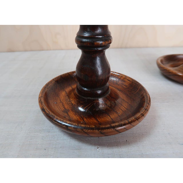 Large Antique English Oak Barley Twist Candlesticks, 1920, Set of 2 For Sale - Image 3 of 8