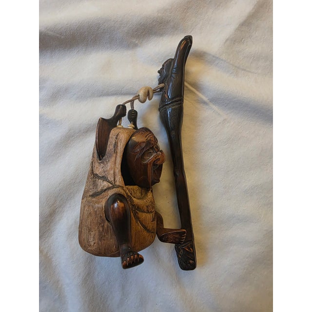 Vintage Hand-Carved Wooden Figurine – Tribal / Japanese-Inspired Folk Art Sculpture For Sale - Image 13 of 18