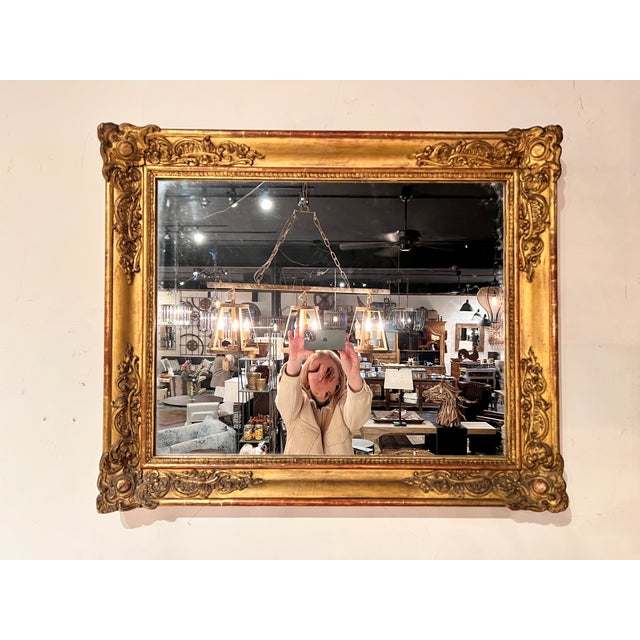 1900s French Ornate Embossed Antique Gold Framed Wall Mirror Chairish