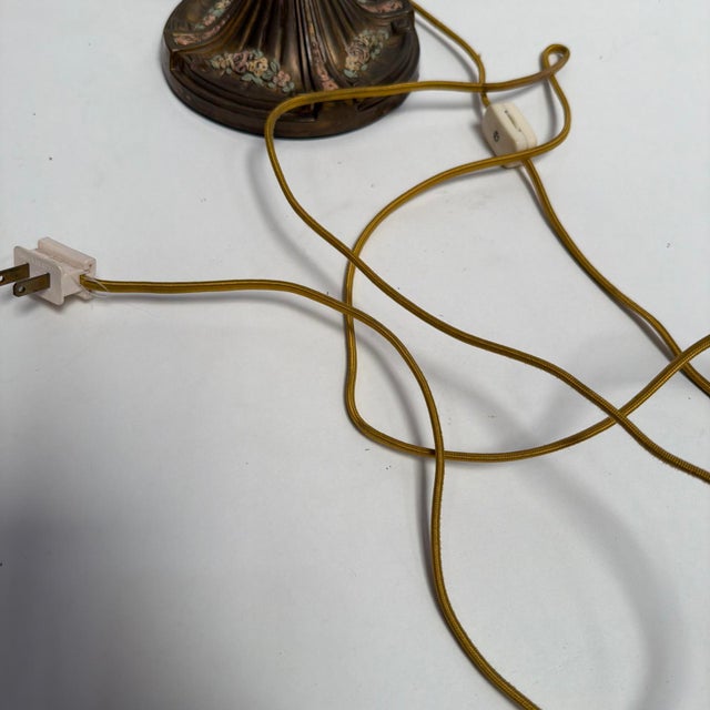 1910s Antique Art Nouveau 2 Light Table Lamp Floral Base Orange Glass 21” W -Works For Sale - Image 5 of 9