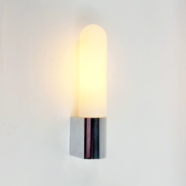 Opal Glass & Chrome Wall Light/Sconce From Limburg, Germany, 1970s For Sale - Image 6 of 10