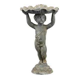 Vintage Neoclassical Lead Putti Garden Birdbath & Fountain For Sale