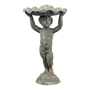 Vintage Neoclassical Lead Putti Garden Birdbath & Fountain