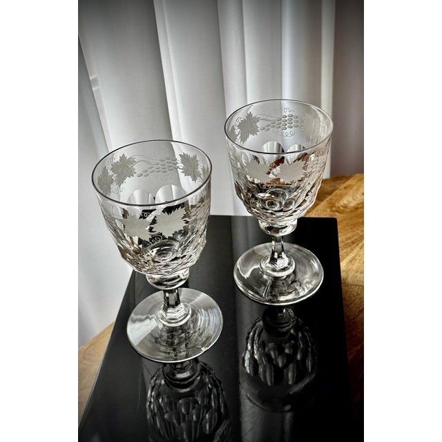 Antique Engraved Glass Claret Jug with Crystal Wine Goblets, 1890s, Set of 3 For Sale - Image 12 of 18