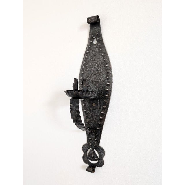 Vintage Spanish Brutalist Wrought Iron Wall Sconce, 1960s For Sale - Image 6 of 13