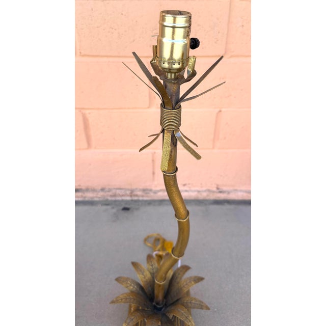 2010s Vintage Hollywood Palm Tree Gilded Gold Table Lamps - a Pair For Sale - Image 5 of 12