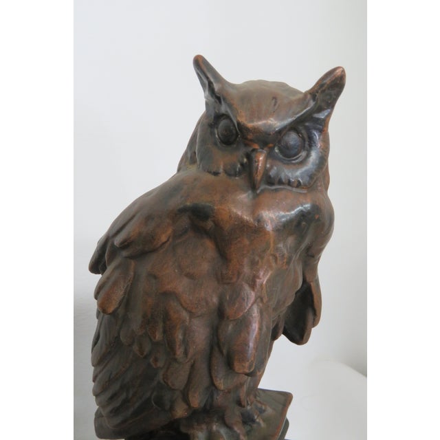 Owls Birds Standing on Books Sculpture Bookends a Pair 4679b For Sale In Miami - Image 6 of 15