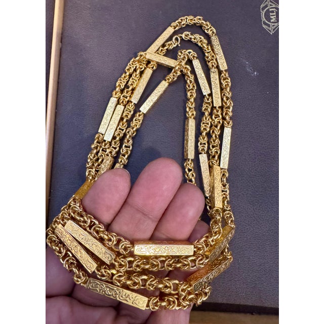 Vintage 63 Gm 18 Karat Yellow Gold Handmade Chain 30 Inch Unique Opera Length For Sale - Image 9 of 18