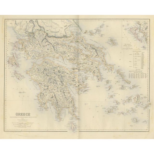 Gold Antique Map of Greece with the Northern Ionian Islands Inset, 1860 For Sale - Image 8 of 8