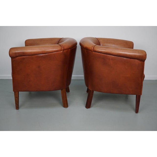 Vintage Dutch Cognac Colored Leather Club Chairs, 1970s, Set of 2 For Sale - Image 3 of 16