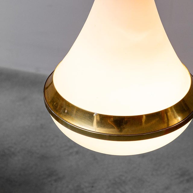 Opaline Glass and Brass Chandelier, 1950s For Sale - Image 4 of 11