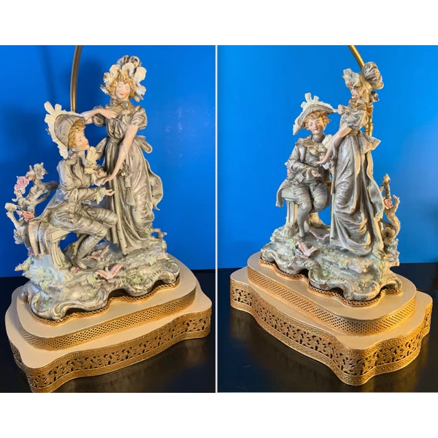 Dresden Style Porcelain Courting Couple Table Lamp For Sale In New York - Image 6 of 12