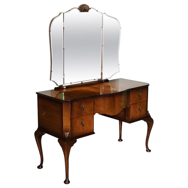 Vintage Queen Anne Style Legs Dressing Table with Large Mirror For Sale - Image 15 of 15
