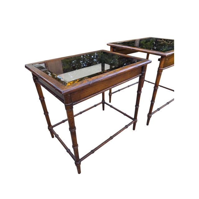 Thomasville Vintage Faux Bamboo Nesting Stacking Tables Hollywood Regency Glass For Sale In Philadelphia - Image 6 of 18