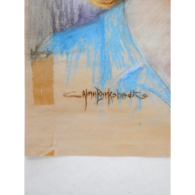 Vintage mid 20th century pastel on tan paper portrait painting of blond woman by Alma Barkshadt (1904-1984) South...