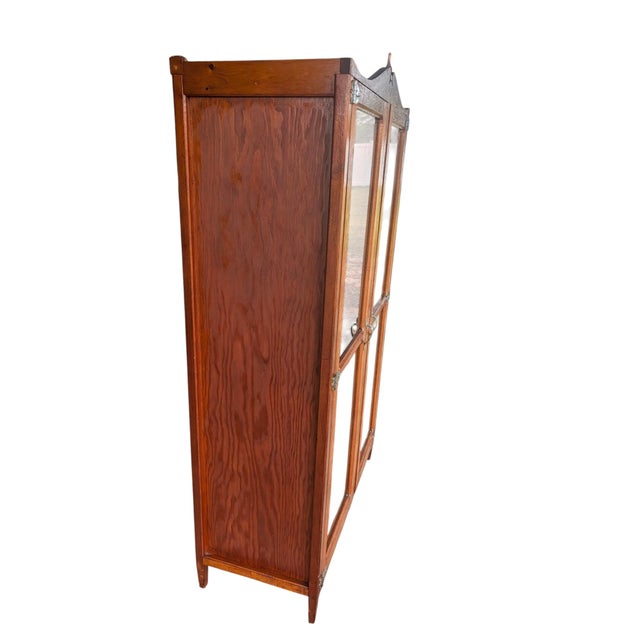 Antique Oak Glass Display Cabinet – Industrial Country Store Vitrine, Bookcase For Sale - Image 12 of 18