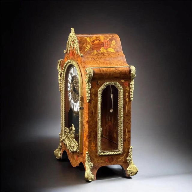 Italian Inlaid Mantel Clock, German Movement, 152in, 1940s For Sale - Image 4 of 13