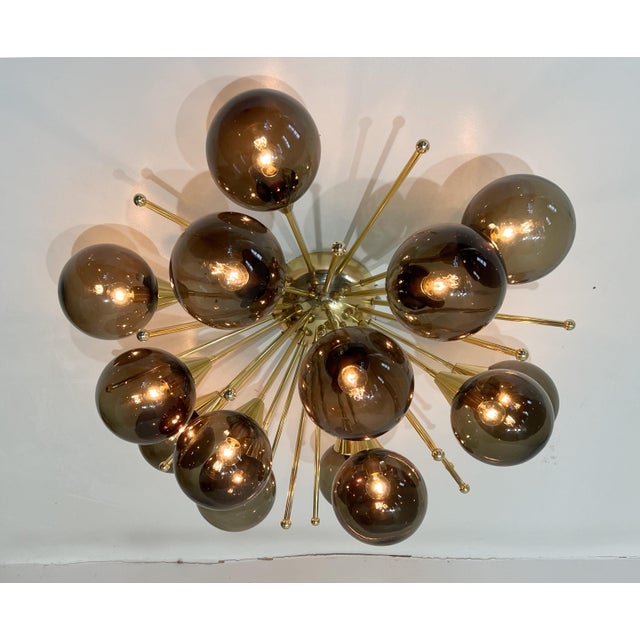 Metal 21st Century Mezzo Polished Brass Smoky Murano Flush Mount by Fabio LTD For Sale - Image 7 of 9
