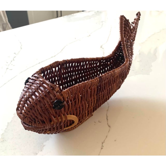 Mid 20th Century Vintage Wicker Whale Fish Catchall Basket For Sale - Image 5 of 5