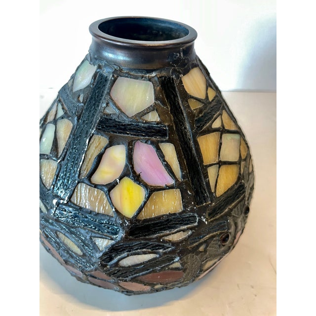 Vintage Tiffany Style Leaded Glass Stained Glass Shades for Pendant / Chandelier - Set of 3 For Sale - Image 9 of 12