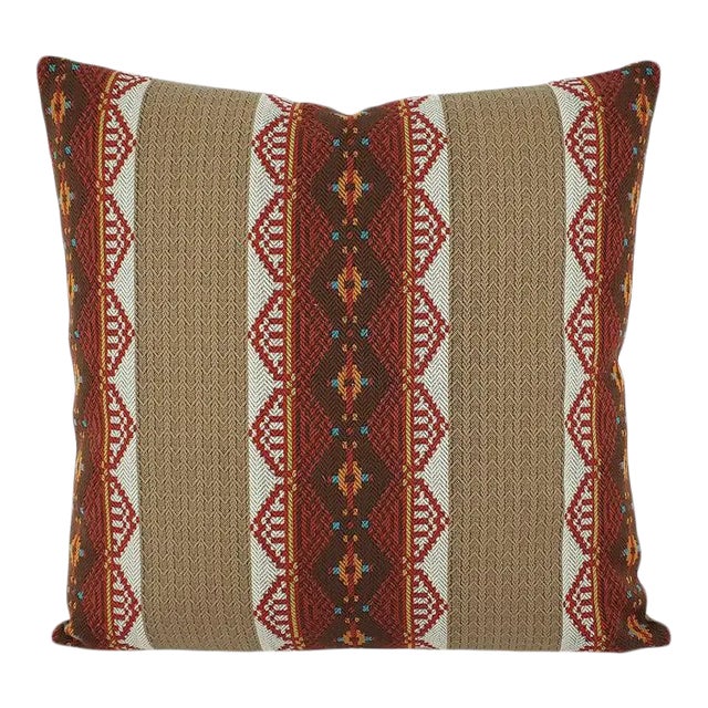 Southwestern-Style Brown & Red Stripe Pillow Cover For Sale