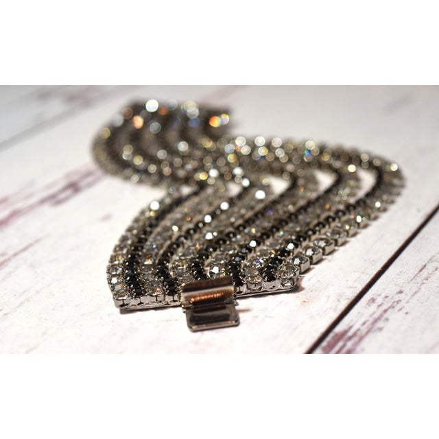 Vintage Alexis Kirk Wide Black & Clear Rhinestone Bracelet For Sale - Image 4 of 15