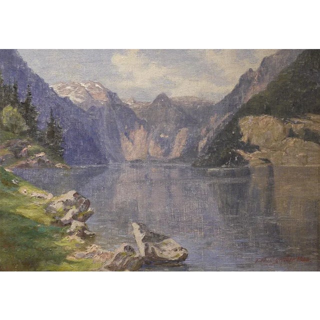 1920s Alpine Lake, Königssee, 1923, Oil on Canvas, Framed For Sale - Image 5 of 5