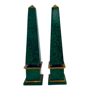 Maitland-Smith Large Modern Faux Malachite Obelisks Pair