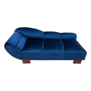 Mid-Century Art Deco Style Blue Chaise Longue, Western Europe, 1950s For Sale