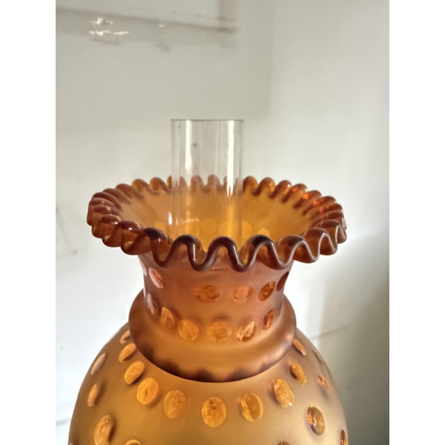Metal Oil Lamps in Bronze and Amber Glass, 1930, Set of 2 For Sale - Image 7 of 9