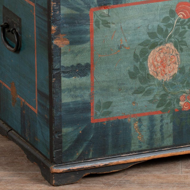 Original Hand Painted Blue Swedish Dome Top Pine Trunk Dated 1852 For Sale - Image 12 of 18