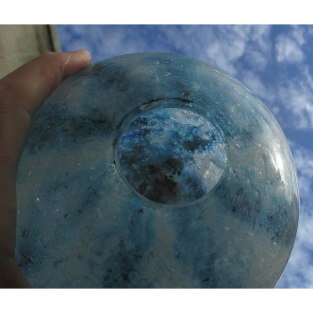 1980s Blue Art Glass Globe Vase Biot France For Sale - Image 5 of 8