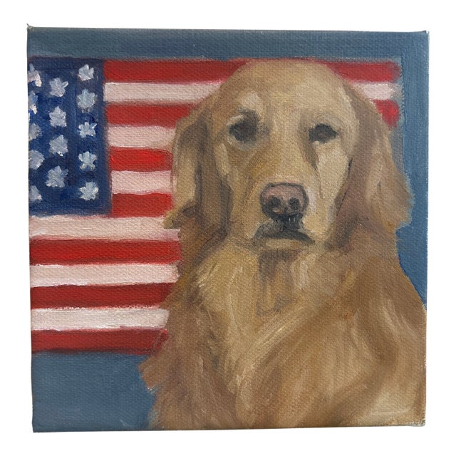 Lab With American Flag an Original Oil Painting by Michelle Heimann . For Sale