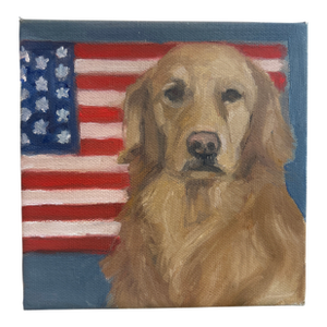 Lab With American Flag an Original Oil Painting by Michelle Heimann .