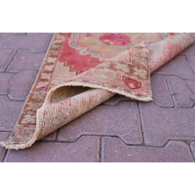 Beige 1960s Traditional Cappadocia Handmade Oushak Doormat Rug For Sale - Image 8 of 10