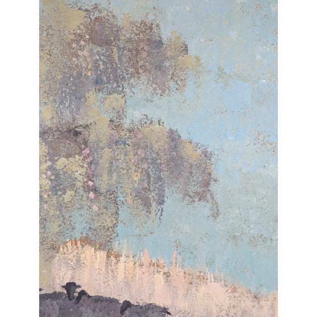 Blue Mid-Century Modern 'Sheep at Rest' Vintage Swedish Original Landscape Oil Painting, Framed For Sale - Image 8 of 10