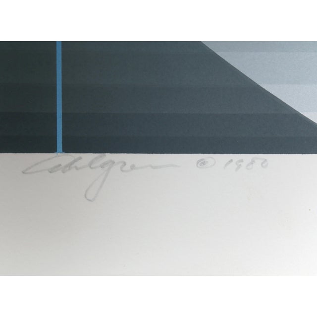 Optical art screenprint by American artist Roy Ahlgren. A gradient of gray undulates in this patterned print. Thin lines...