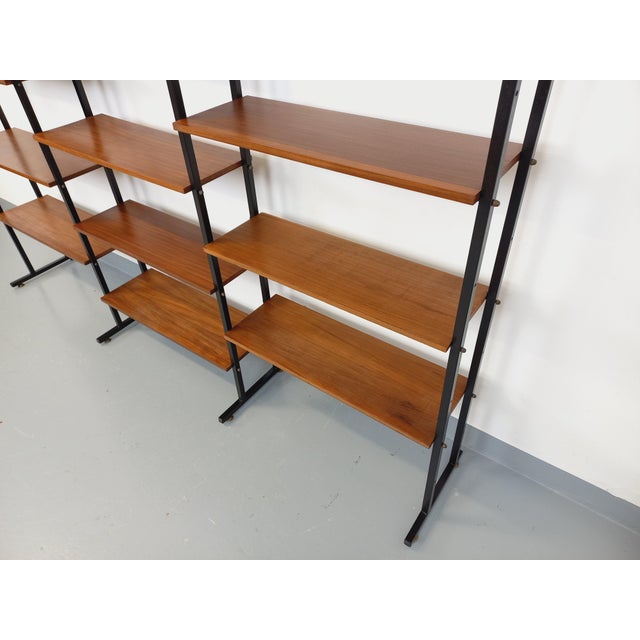 Vintage Italian Triple Modular Bookcase in Teak and Metal, 1960s For Sale - Image 17 of 18