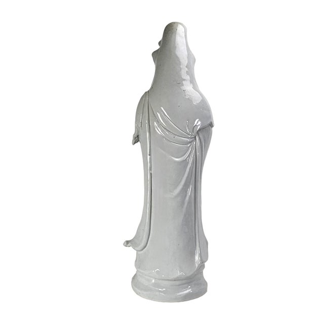 Large Mid-Century Japanese Celadon Guanyin Porcelain Figure 30" William "Billy" Haines Style Lamp Base For Sale - Image 4 of 14