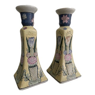 Mid-Century Chinese Porcelain Candlesticks ~ a Pair For Sale