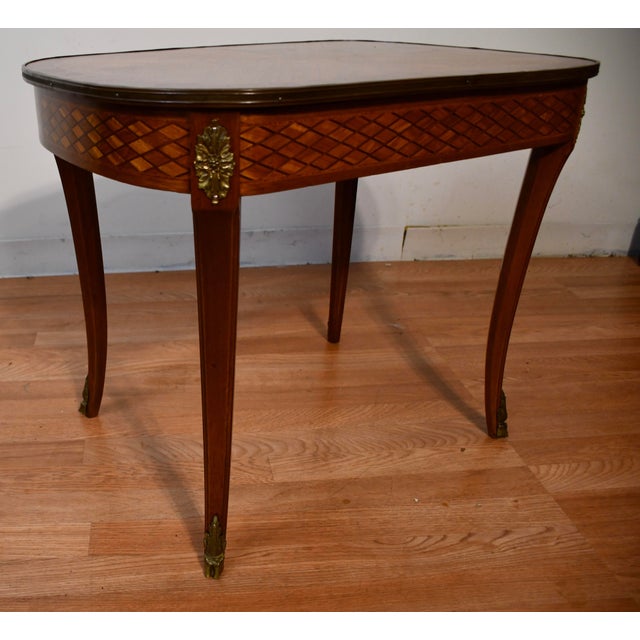 1910s Antique French Louis XV Walnut & Satinwood Inlay Small Coffee Table For Sale - Image 10 of 15