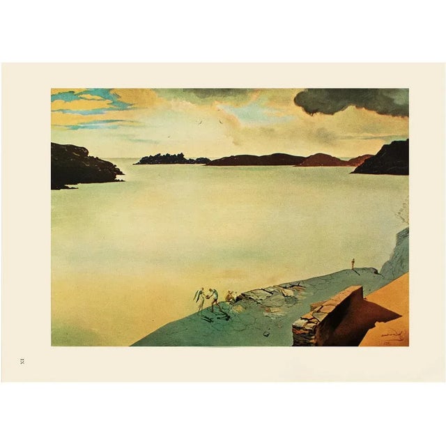 An excellent vintage period photogravure, full-color print, of Surrealist painting "Paysage De Port-Lligat" (Landscape Of...