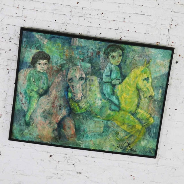Mid-Century Modern Vintage Impressionist Painting of Children on Horseback by Brooks Woollcott Powell For Sale - Image 3 of 13