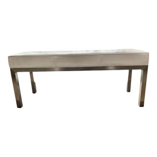 Room & Board Modern White Leather Bench With Steel Legs For Sale