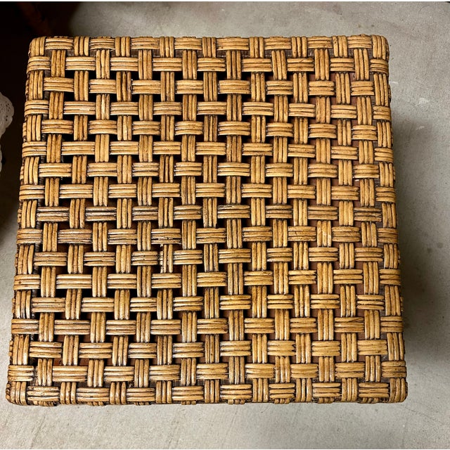 Nautical Natural Wicker Basketweave Side Table For Sale - Image 3 of 4